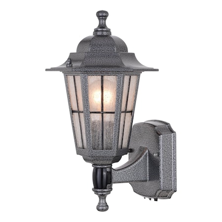 Vaxcel York Textured Pewter Motion Sensor Dusk to Dawn Traditional Outdoor Wall Light with Clear Glass T0678